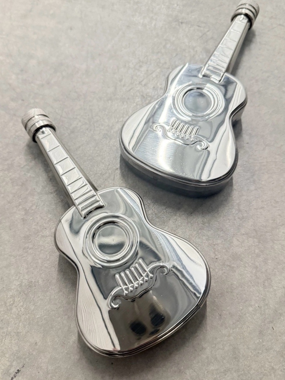 Set Of 2 Silver Metal Guitar Shaped Flasks